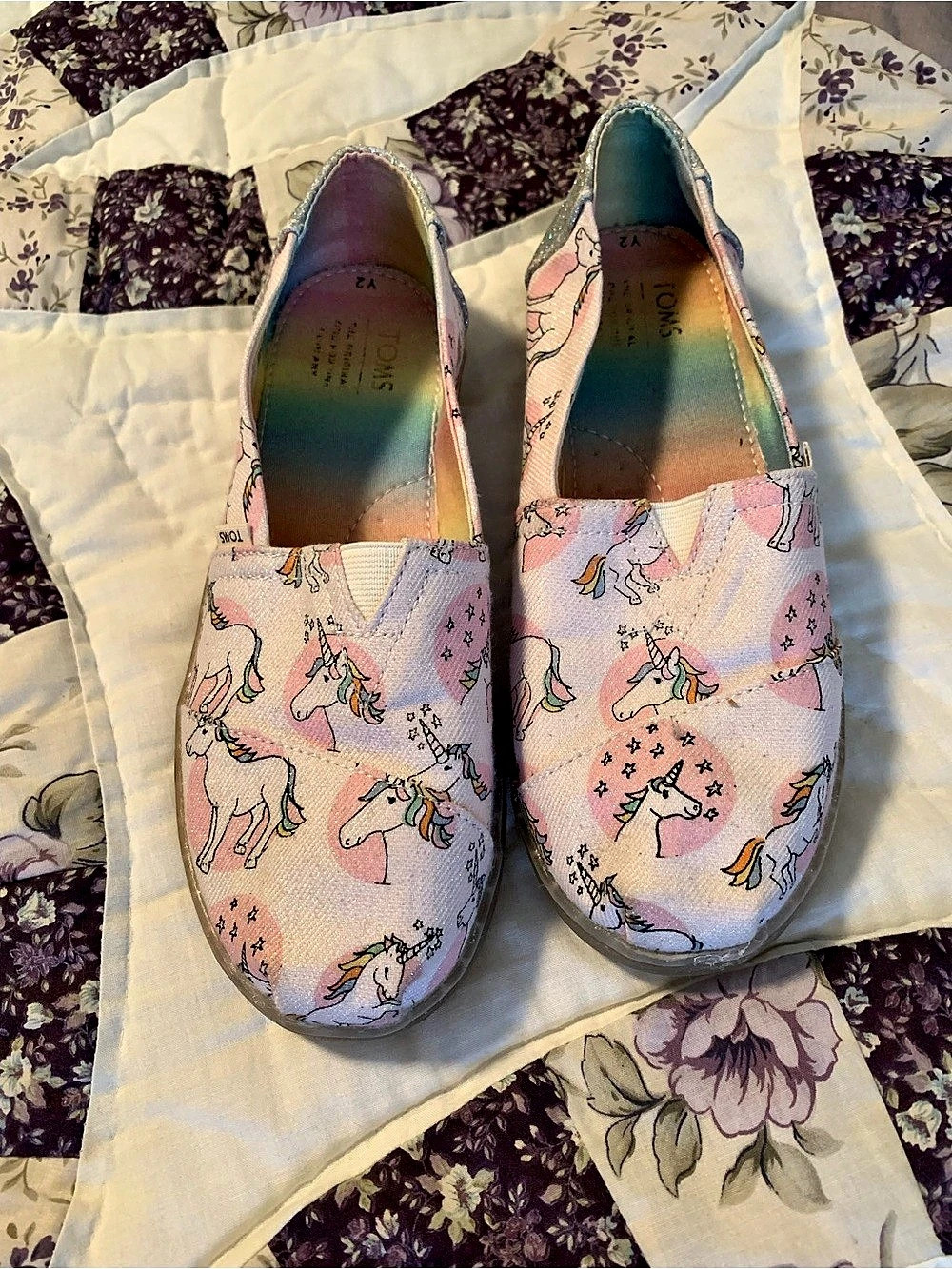 TOMS Girls Unicorn Slip-ons